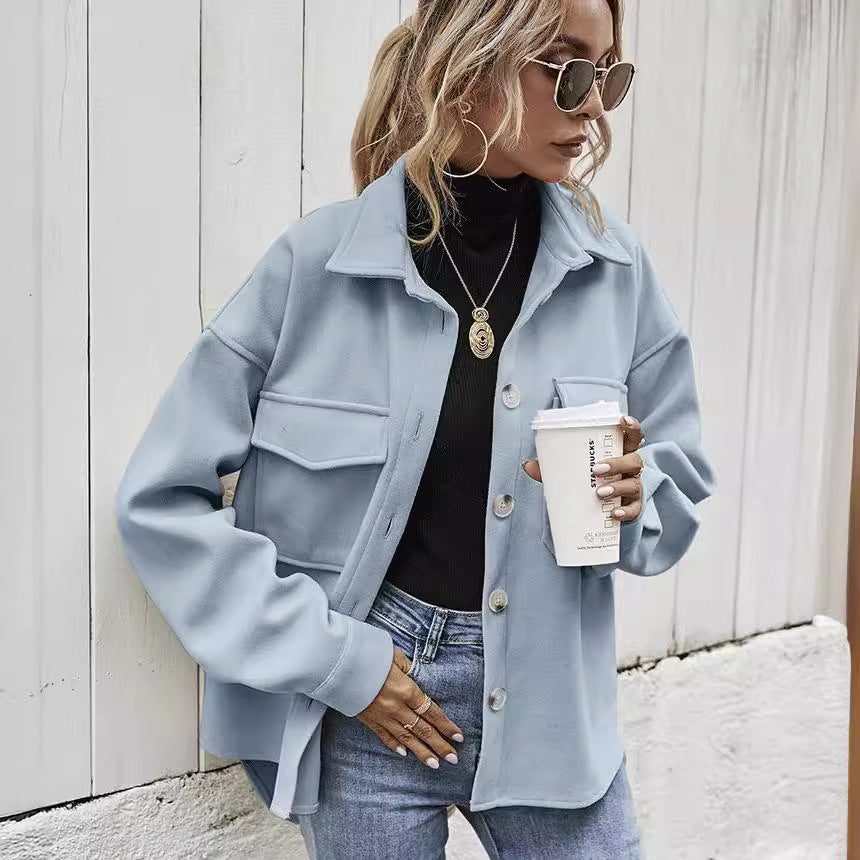 Damen lässige Oversized-Jacke mit praktischen Taschen Fudus