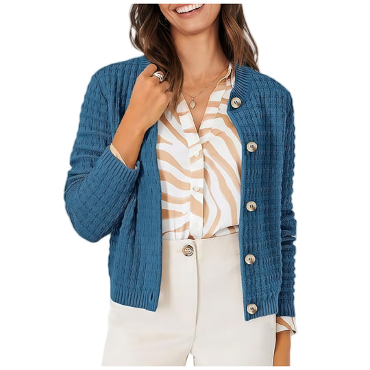 Damen lässige Strickjacke mit dekorativen Knöpfen Fudus