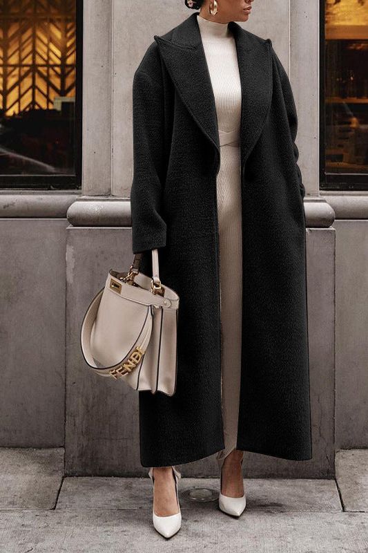 Damen Plüschmantel Langer Reversmantel Elegant