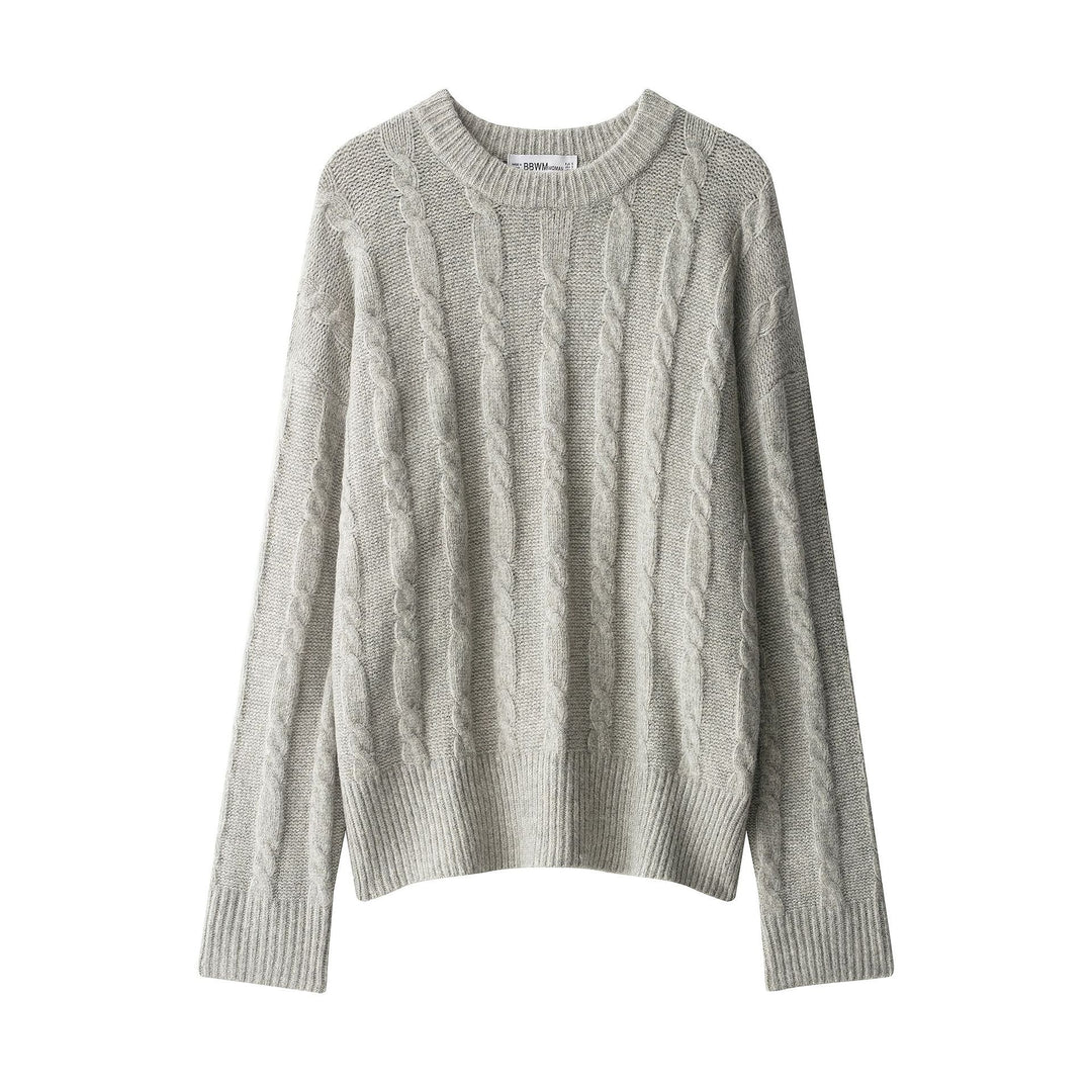 Damen kuscheliger Strickpullover mit Klassischem Zopfmuster Fudus