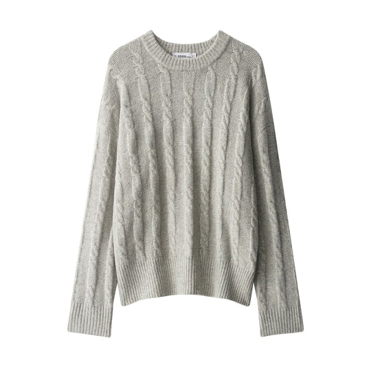 Damen kuscheliger Strickpullover mit Klassischem Zopfmuster Fudus