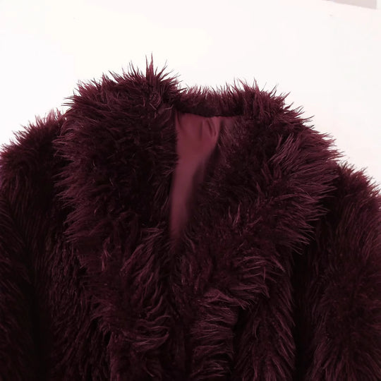 Damen kuschelige Kunstfelljacke mit Schalkragen und eleganter Silhouette Fudus