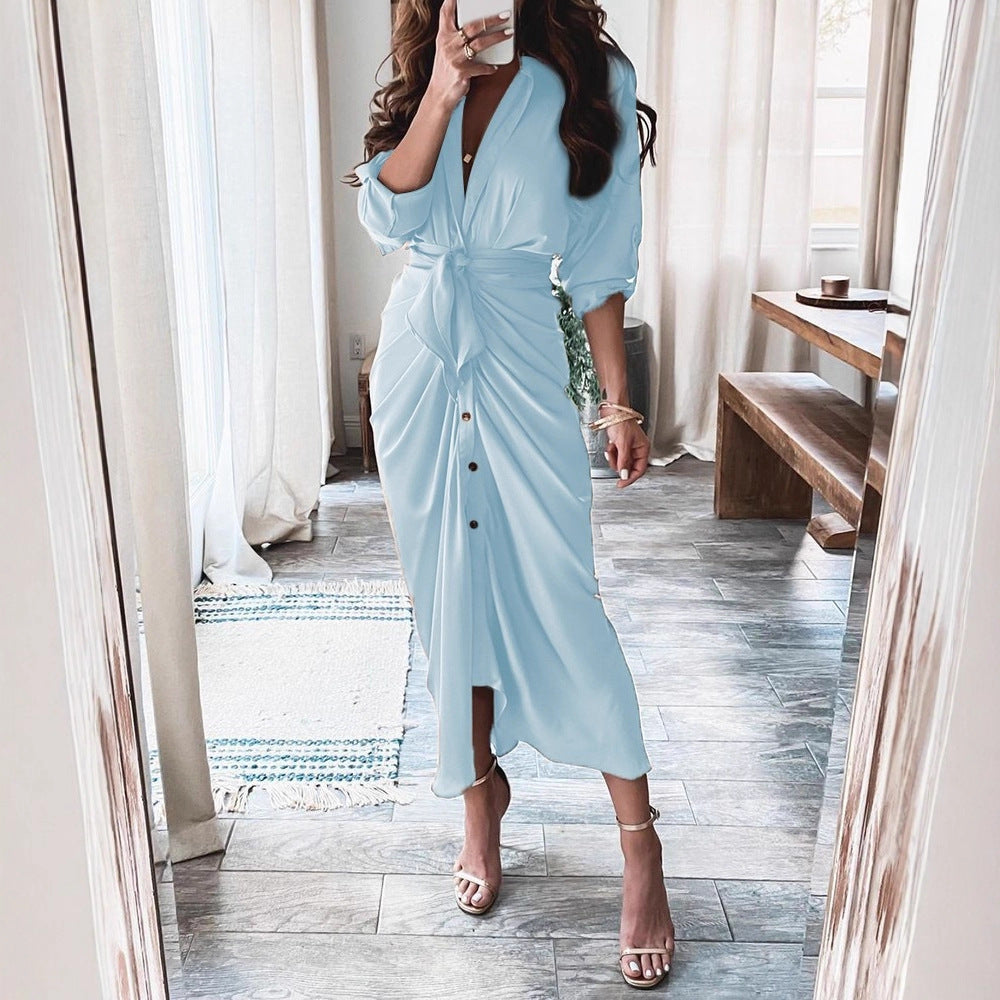 Damen Kleid mit Wickeloptik und Knopfdetails Fudus