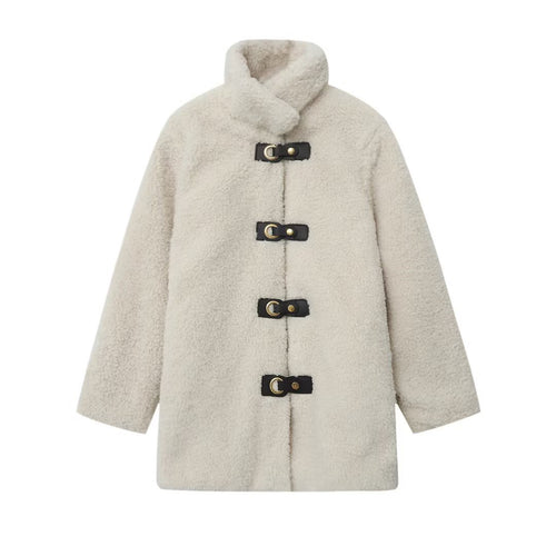 Damen kuschelige Fleecejacke mit dekorativen Knopfverschlüssen Fudus