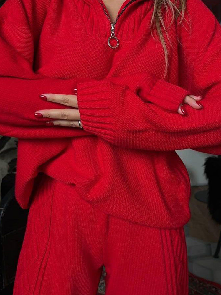 Damen kuscheliger Strickpullover und weite Hose Fudus