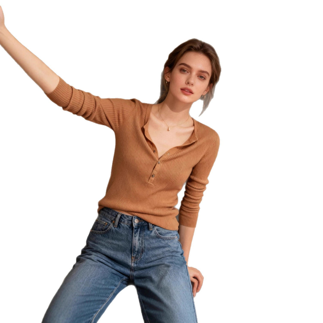 Damen Langarmshirt mit Knopfleiste und Rippstruktur Fudus