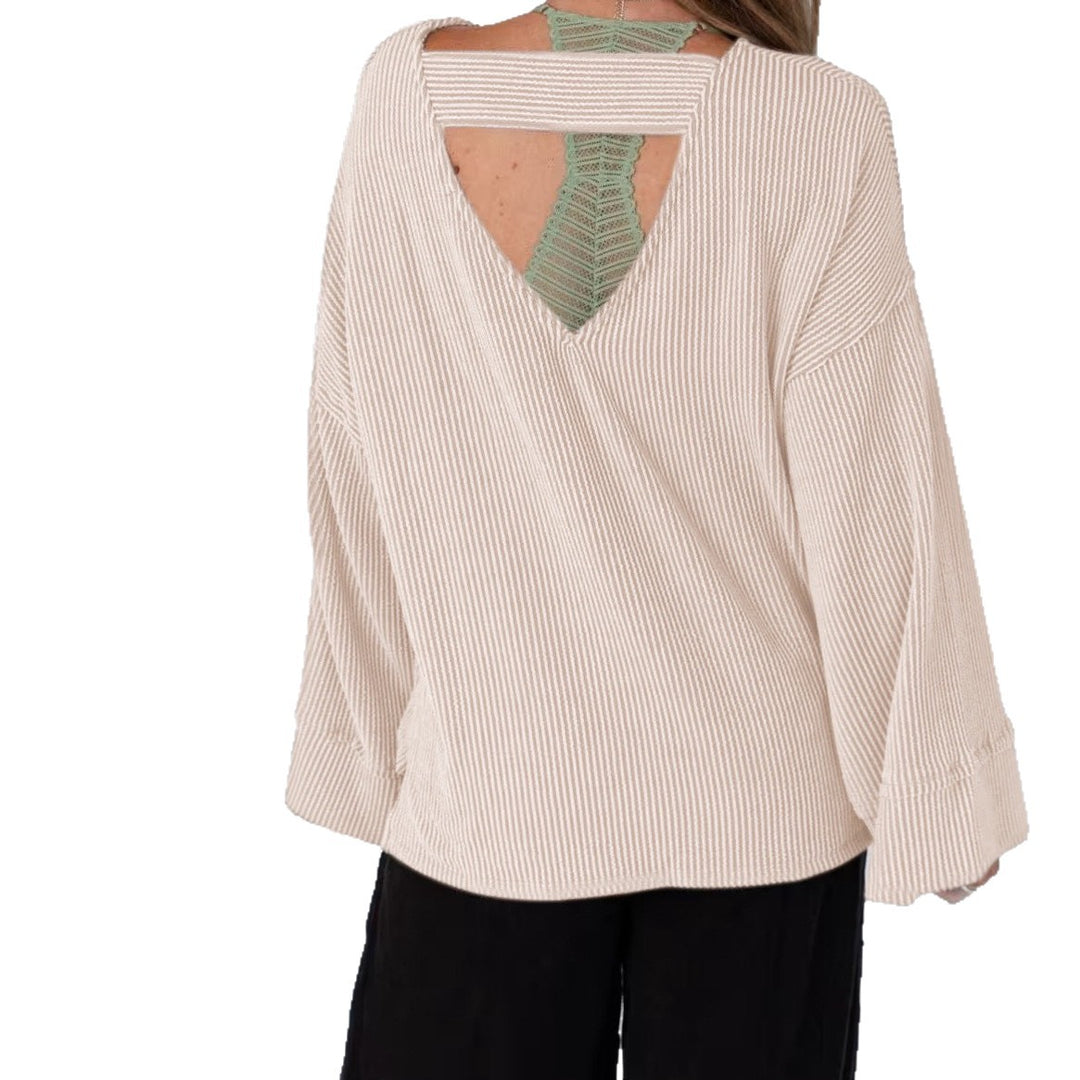 Damen kuscheliger Strickpullover mit weiten Ärmeln und Rippstruktur Fudus