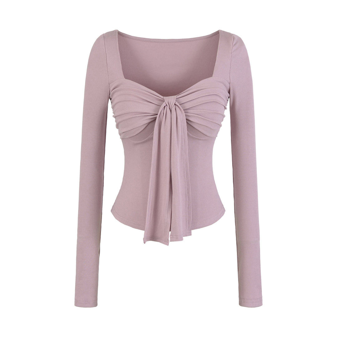 Damen langärmliges Oberteil mit dekorativem Knoten Fudus