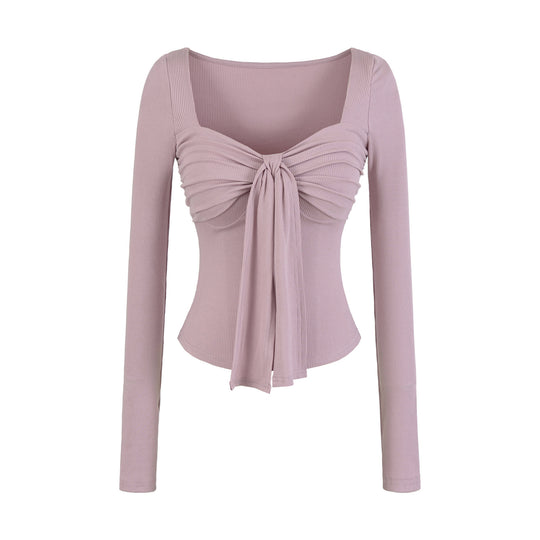 Damen langärmliges Oberteil mit dekorativem Knoten Fudus
