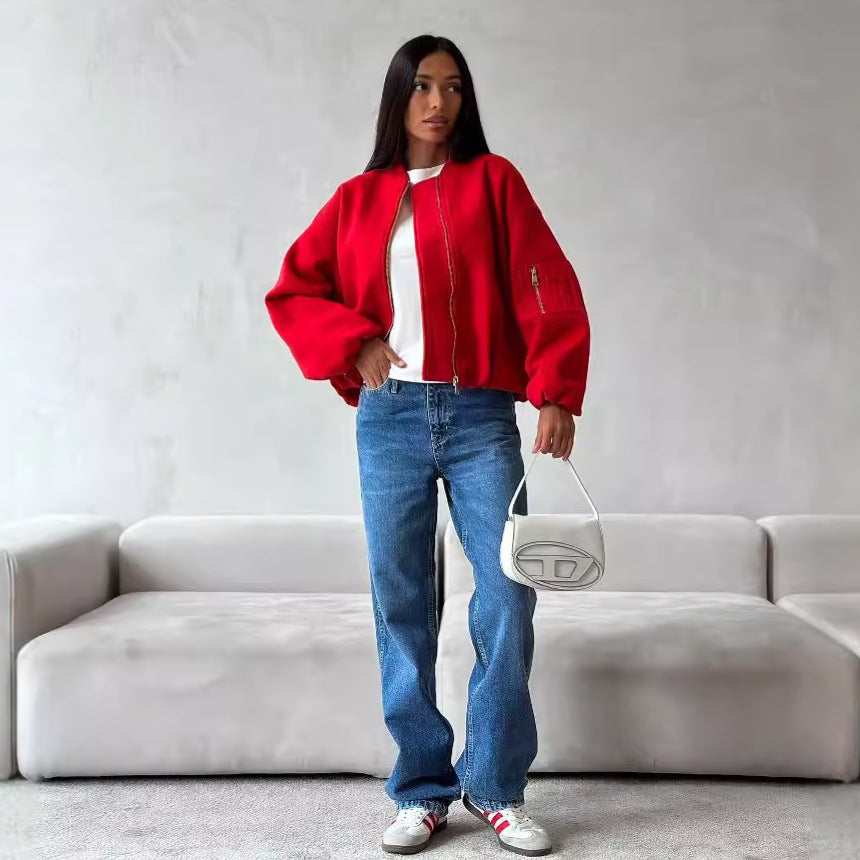 Damen lässige Bomberjacke mit gestepptem Design und praktischen Taschen Fudus