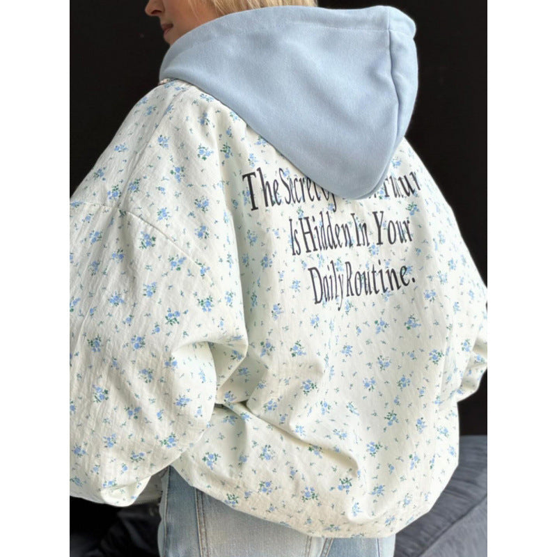 Damen lässige Oversized-Jacke mit floralen Muster Fudus