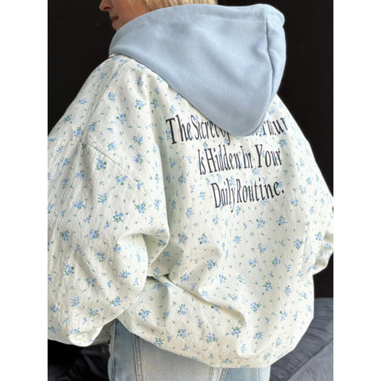 Damen lässige Oversized-Jacke mit floralen Muster Fudus