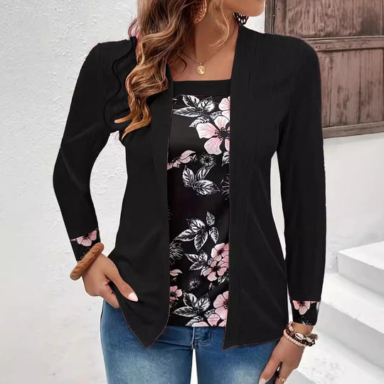 Damen Lässige Strickjacke mit floralem Akzent Fudus