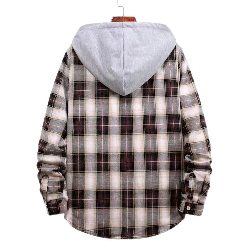 Damen Karierte Flanelljacke mit Kapuze Fudus