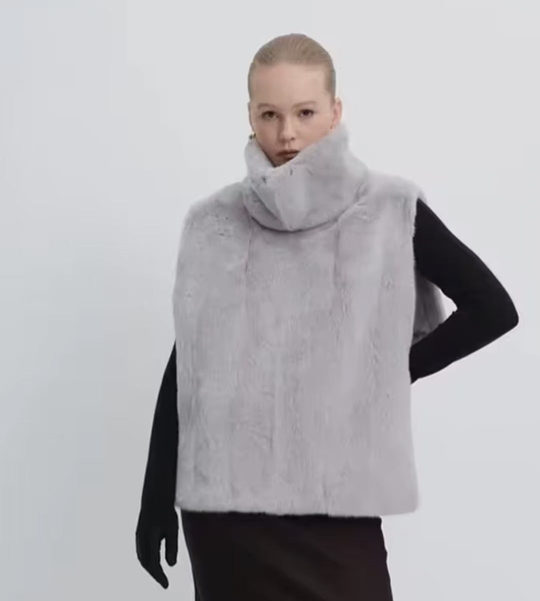 Damen kuschelige Kunstfellweste mit hohem Kragen Fudus