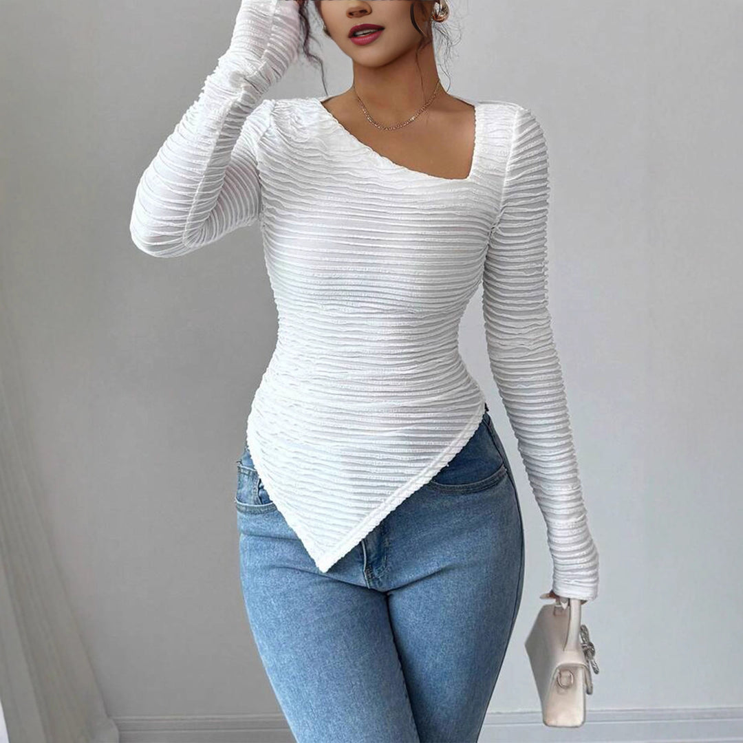 Damen Langärmlige Shirt mit asymmetrischem Saum Fudus