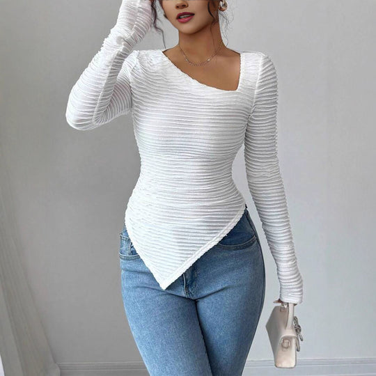 Damen Langärmlige Shirt mit asymmetrischem Saum Fudus