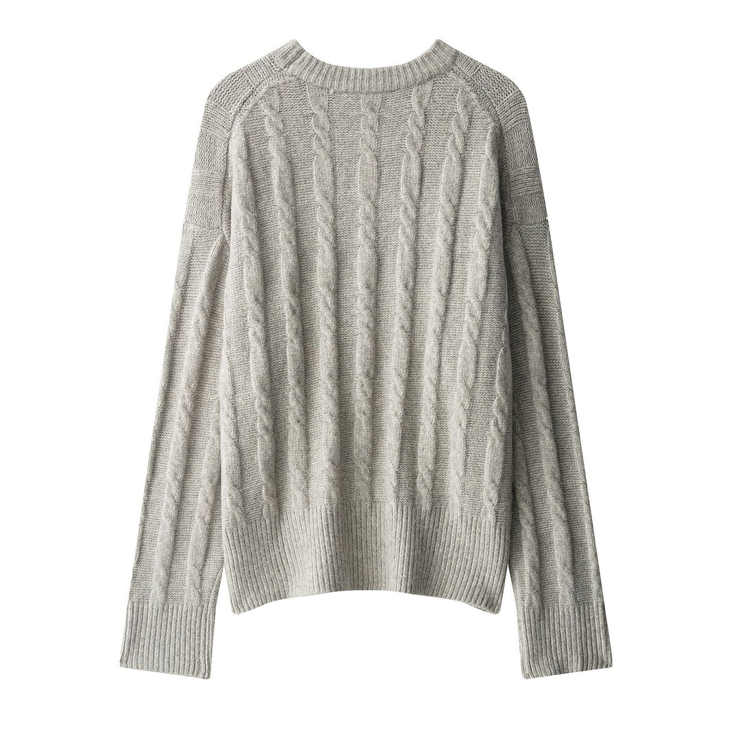 Damen kuscheliger Strickpullover mit Klassischem Zopfmuster Fudus