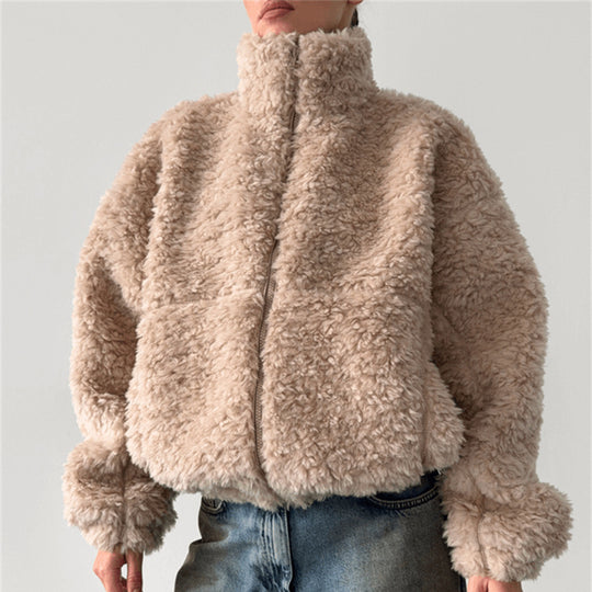 Damen kuschelige Fleecejacke mit hochgeschlossenem Kragen Fudus