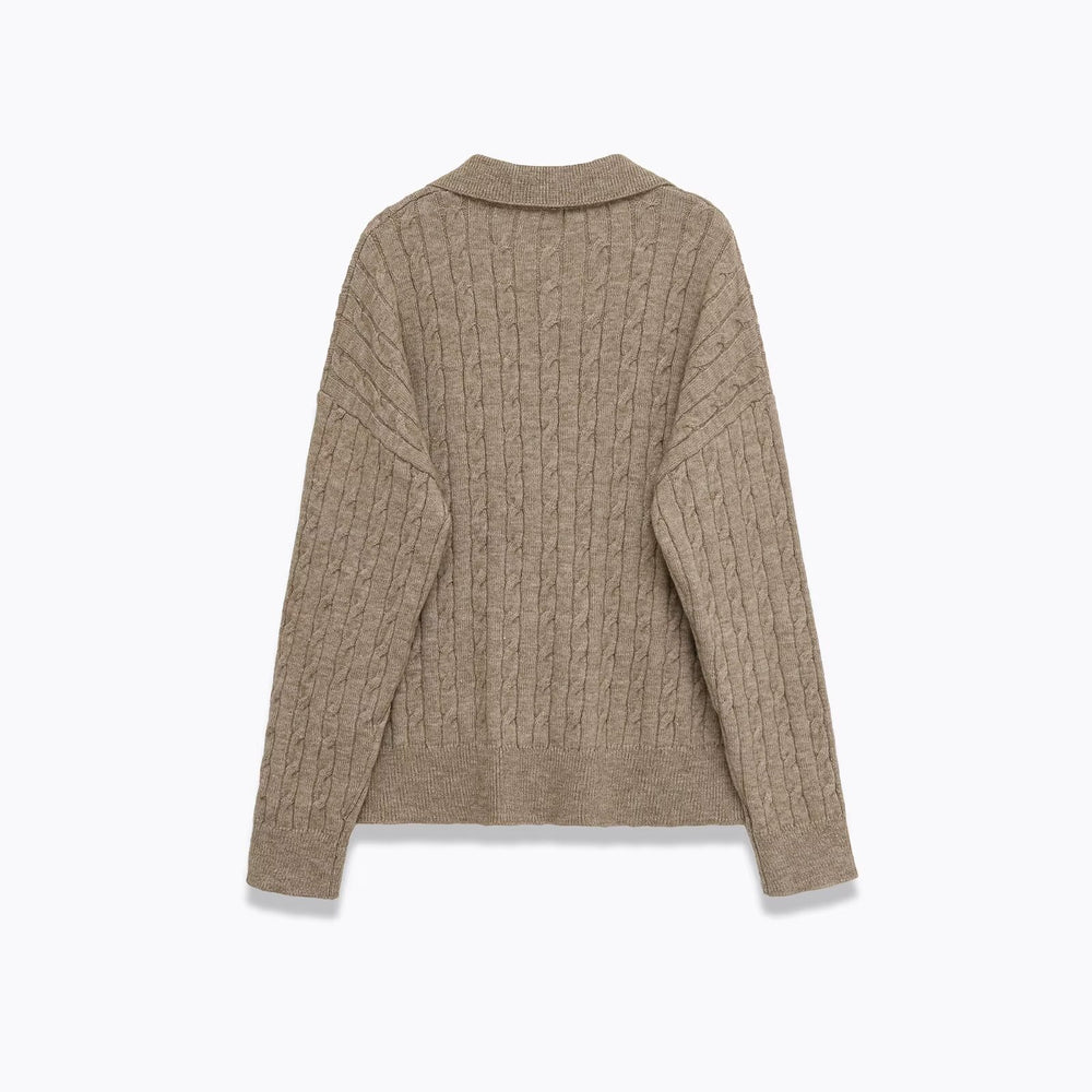 Damen komfortabler Strickpullover mit V-Ausschnitt und Rippstruktur Fudus