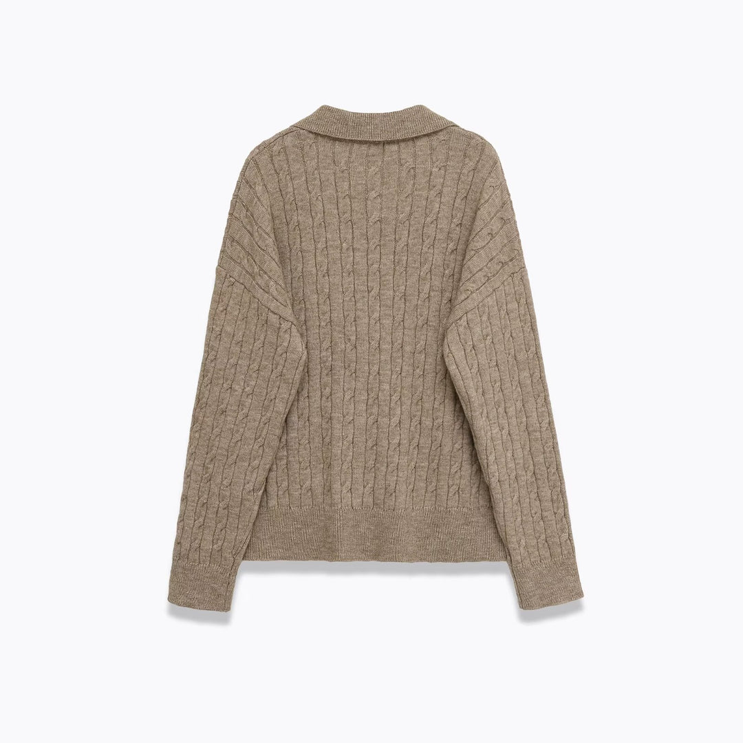 Damen komfortabler Strickpullover mit V-Ausschnitt und Rippstruktur Fudus