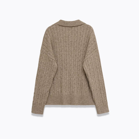 Damen komfortabler Strickpullover mit V-Ausschnitt und Rippstruktur Fudus