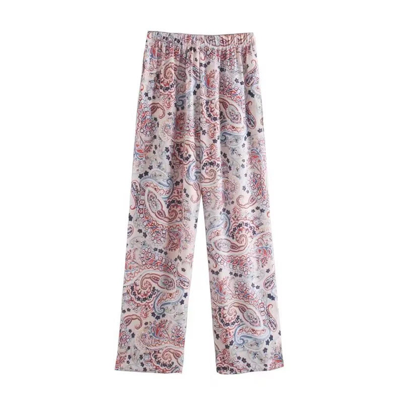 Damen lässige Hose mit floralem Muster und elastischem Bund Fudus