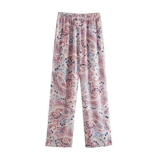 Damen lässige Hose mit floralem Muster und elastischem Bund Fudus