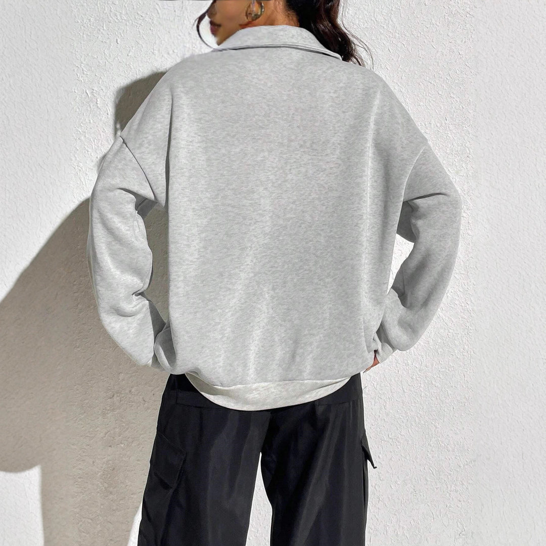 Damen Kapuzensweatshirt mit halbem Reißverschluss und bequemen Taschen Fudus