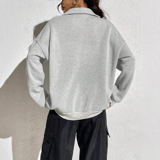 Damen Kapuzensweatshirt mit halbem Reißverschluss und bequemen Taschen Fudus