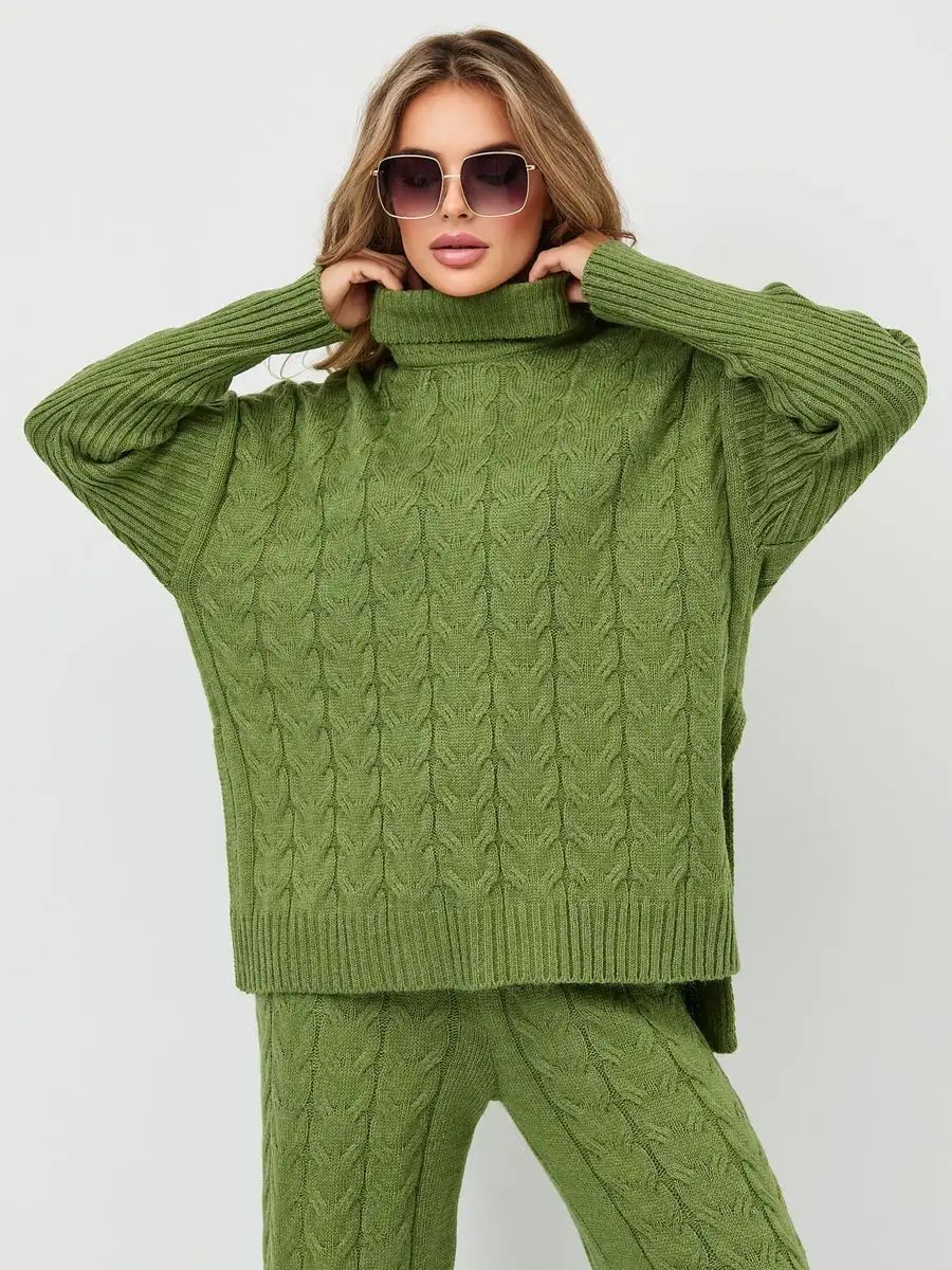 Damen Grobstrickpullover mit hohem Kragen Fudus