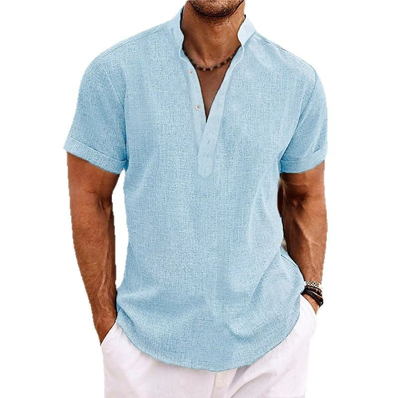 Herren Kurzarm Hemd mit modernem Stehkragen und strukturiertem Gewebe Fudus