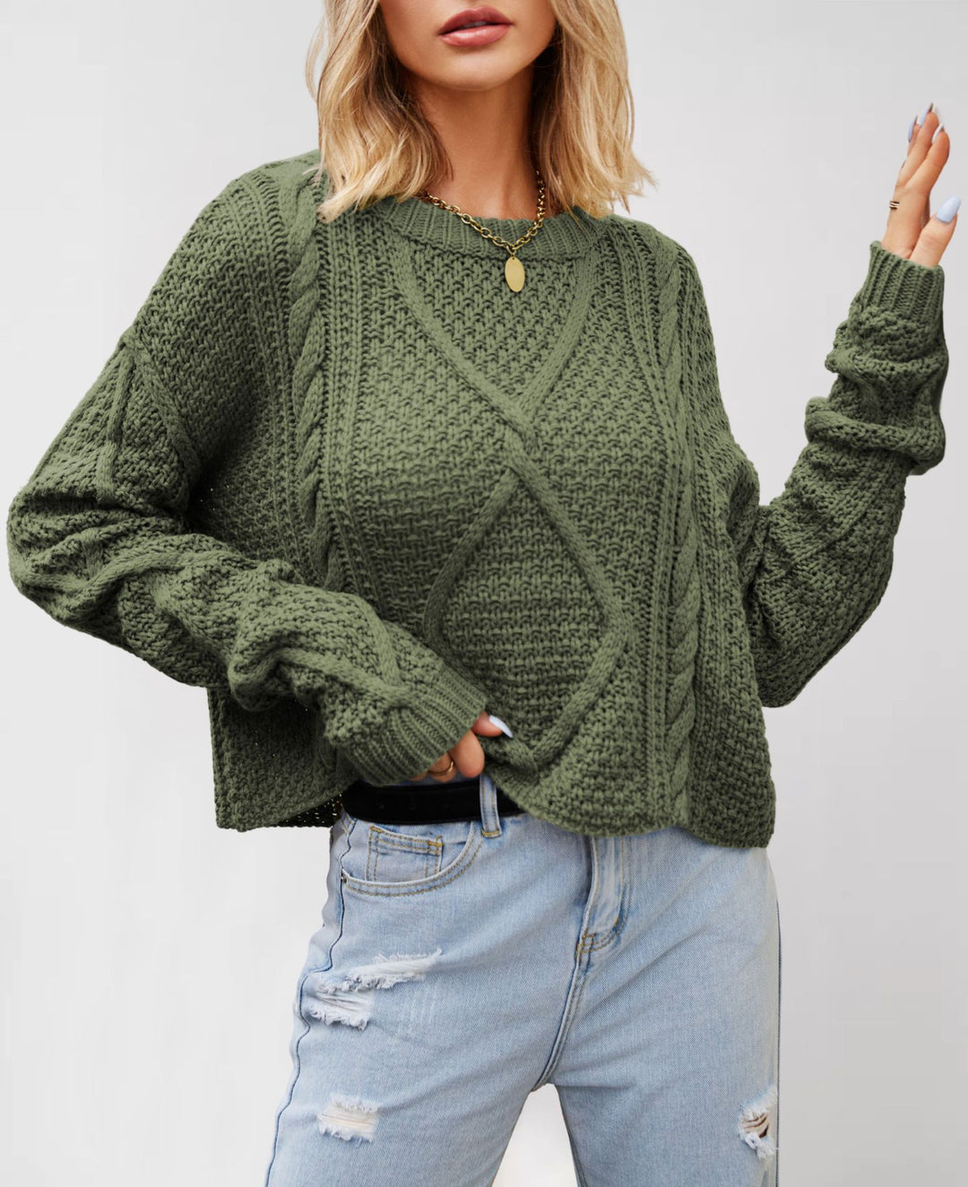 Damen Grobstrickpullover mit strukturiertem Zopfmuster Fudus