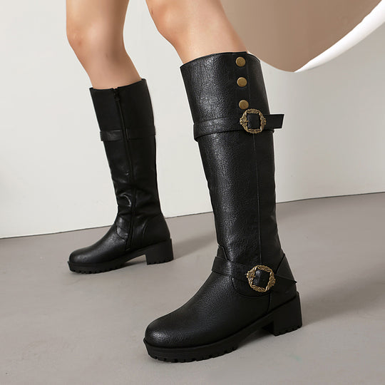 Damen Hohe und stilvolle Stiefel mit dekorativen Schnallen Fudus