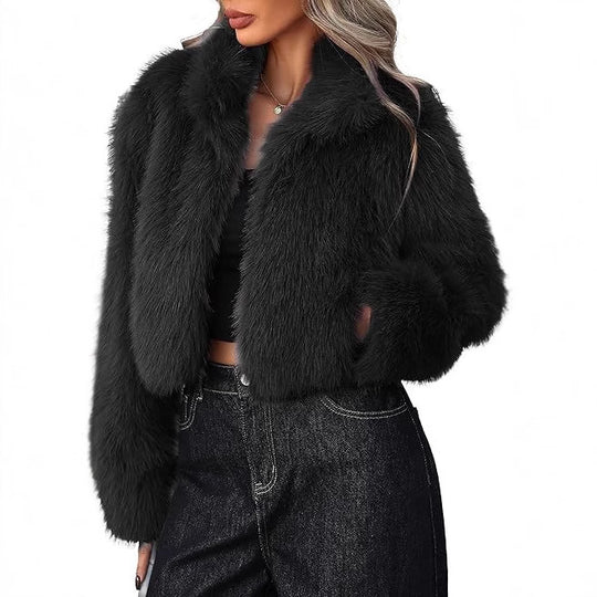 Damen Kurze Kunstpelzjacke mit weichem Fell und eleganter Silhouette Fudus