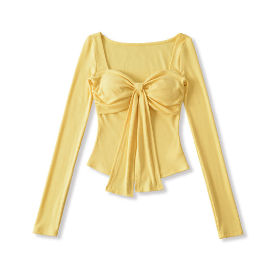 Damen langärmliges Oberteil mit dekorativem Knoten Fudus