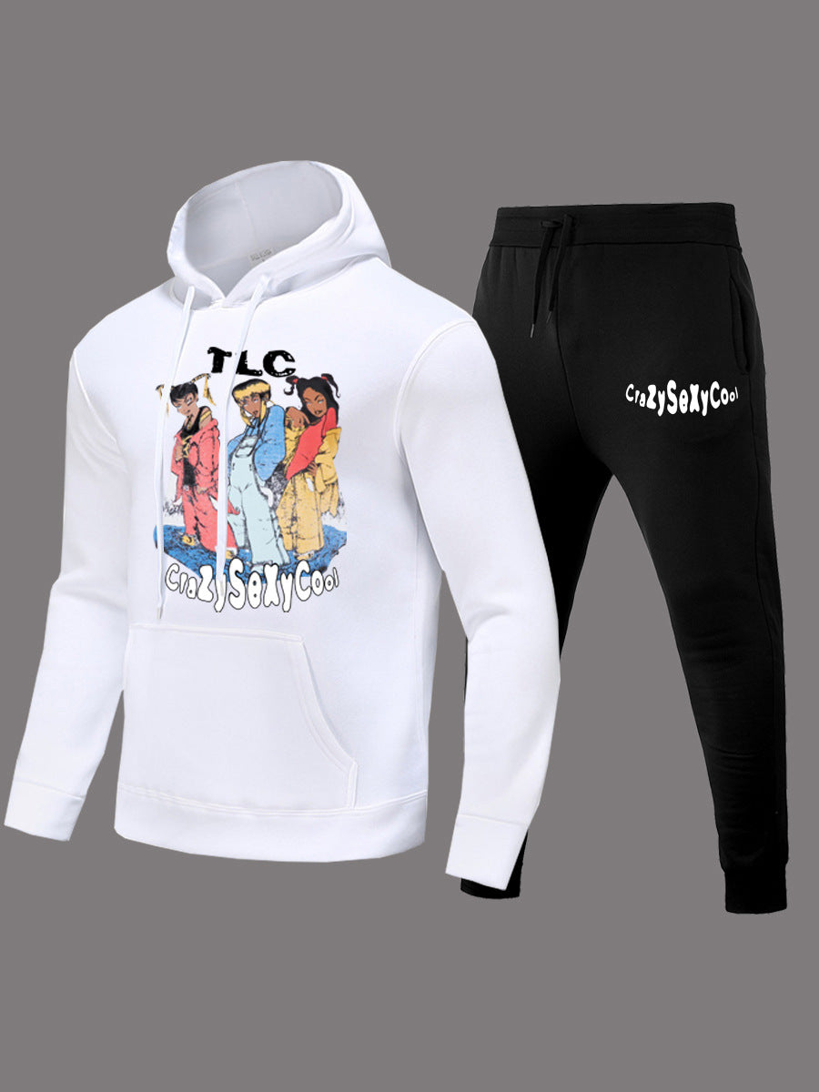 Damen Hoodie und Jogginghose Set mit kreativem Comicdruck Fudus