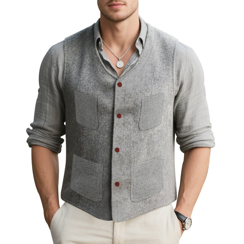 Herren ärmellose Weste aus hochwertigem Wollmix mit praktischen Taschen Fudus