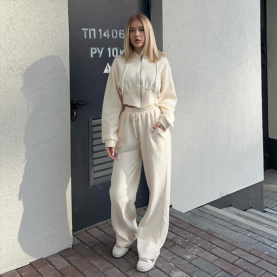 Damen kombinierter Sweat-Hoodie und Weite Hose Set Fudus