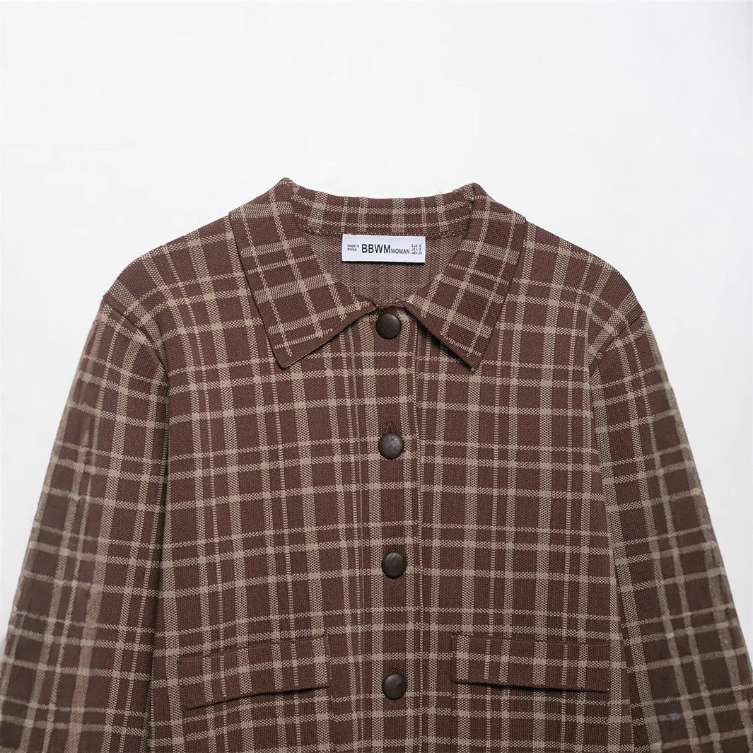 Damen Karierte Übergangsjacke mit praktischen Taschen und modischem Schnitt Fudus