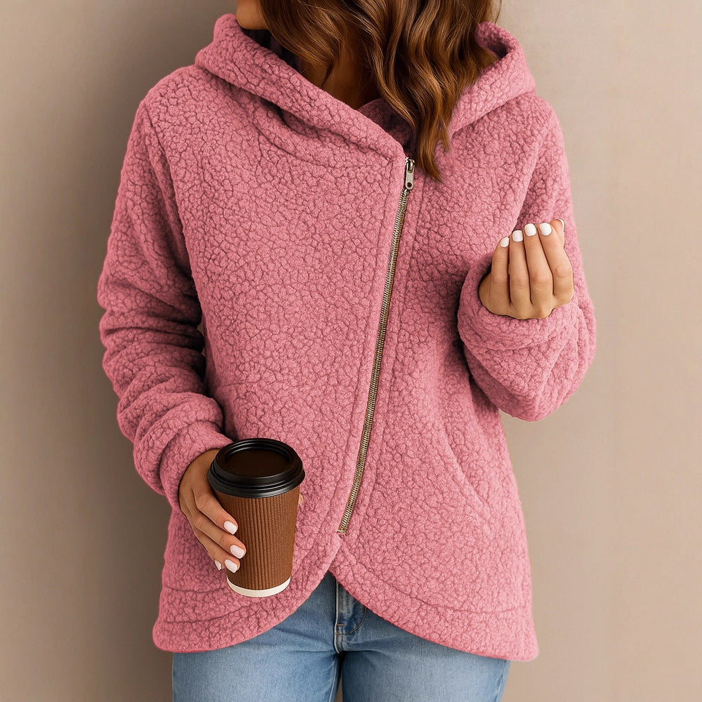 Damen kuschelige Fleecejacke mit asymmetrischem Reißverschluss Fudus
