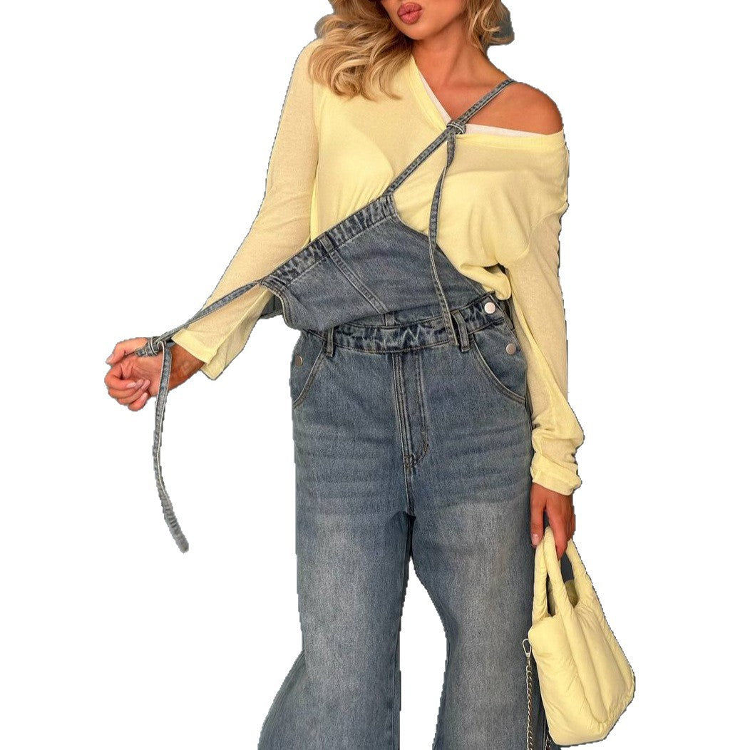 Damen Lässige Jeansoverall mit weitem Schnitt Fudus