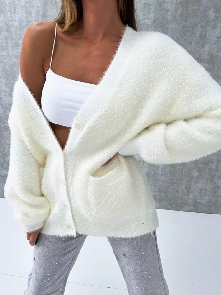 Damen kuschelige Strickjacke mit oversized Passform Fudus