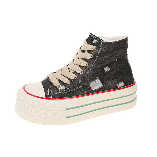 Damen high-top Baumwoll-Sneaker mit modischem Plateau Fudus