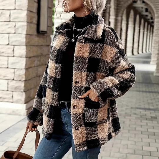 Damen Kuschelige Karofleecejacke im Casual-Stil Fudus