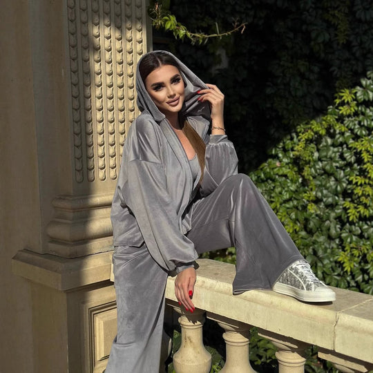 Damen kuscheliges Velours-Loungewear-Set Fudus