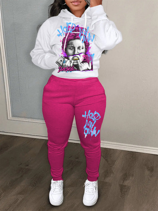 Damen Kapuzenpullover und Jogginghose Set mit kreativem Grafikdesign Fudus