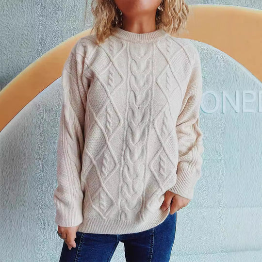 Damen Grobstrickpullover mit elegantem Zopfdesign und lässigem Schnitt Fudus