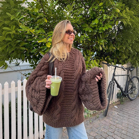 Damen Grobstrickpullover mit weiten Ärmeln Fudus