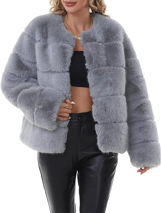 Damen Modischer Kunstfell-Jacke mit strukturiertem Design Fudus